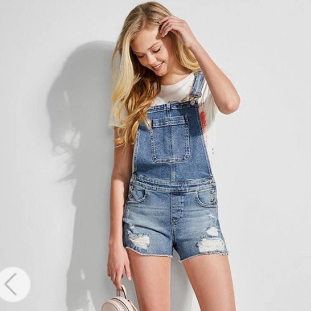 Guess Frayed Denim Shortalls